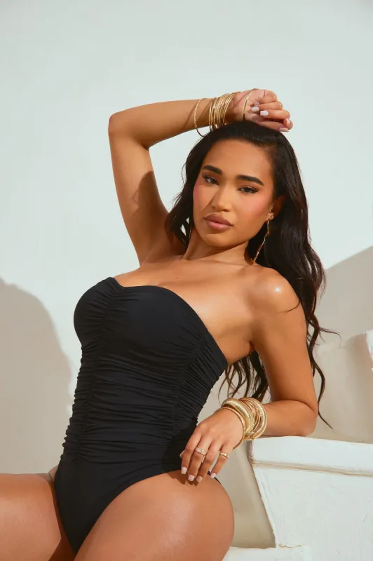 Winnie Ruched 1 Piece Swimsuit - Black sold by Fashion Nova
