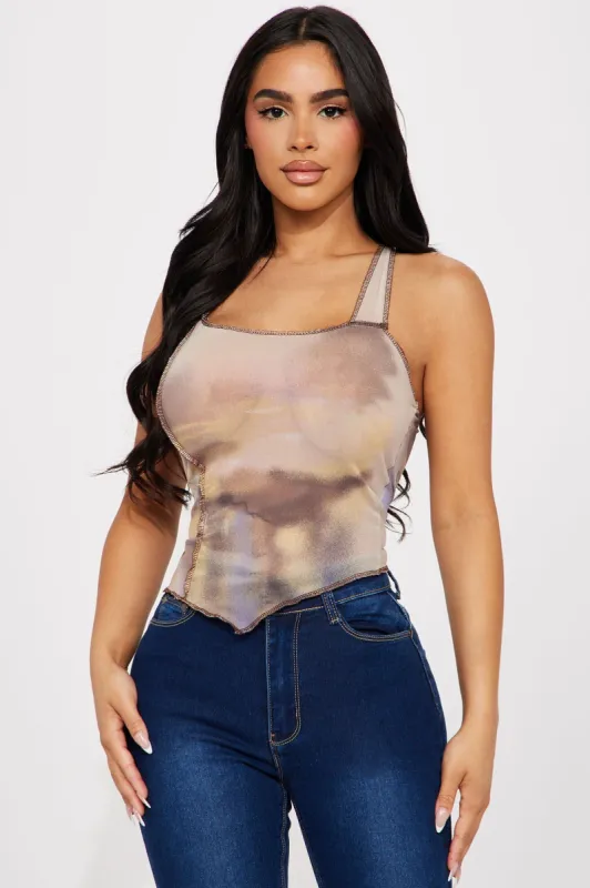 Scenic Route Mesh Top - Taupe/combo sold by Fashion Nova