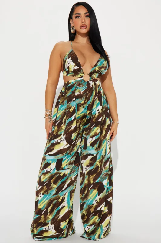 Craving The Beach Jumpsuit - Teal/combo sold by Fashion Nova