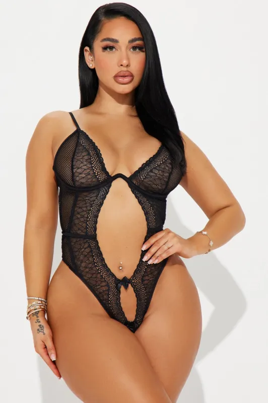 Seductive Serenity Mesh Teddy - Black sold by Fashion Nova