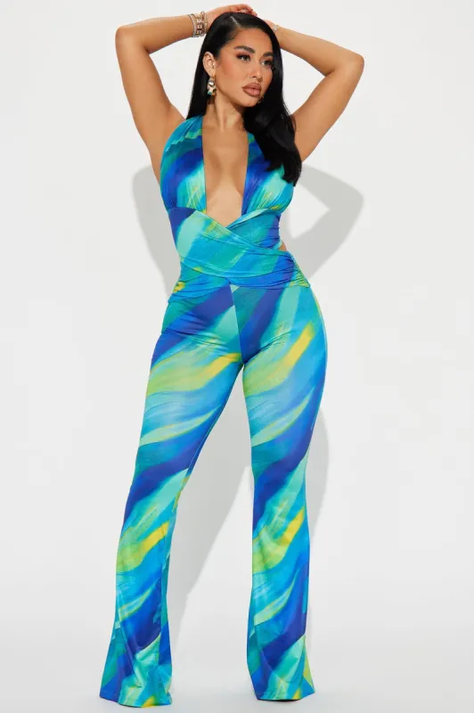 Living In A Dream Jumpsuit - Royal/combo sold by Fashion Nova