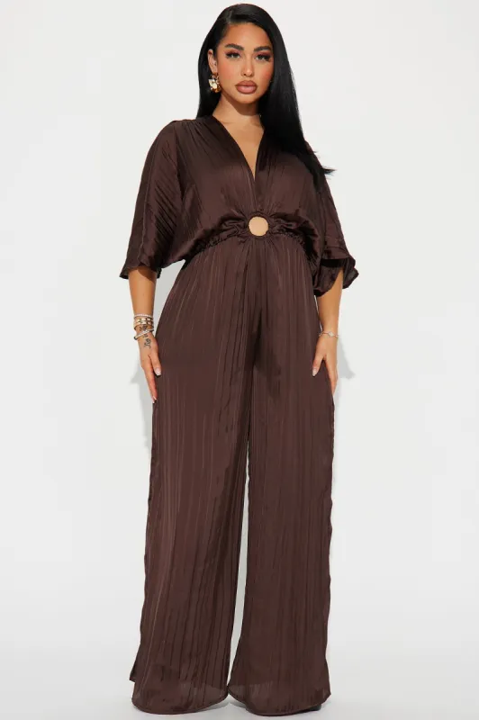 Take Me To Italy Satin Jumpsuit - Chocolate sold by Fashion Nova