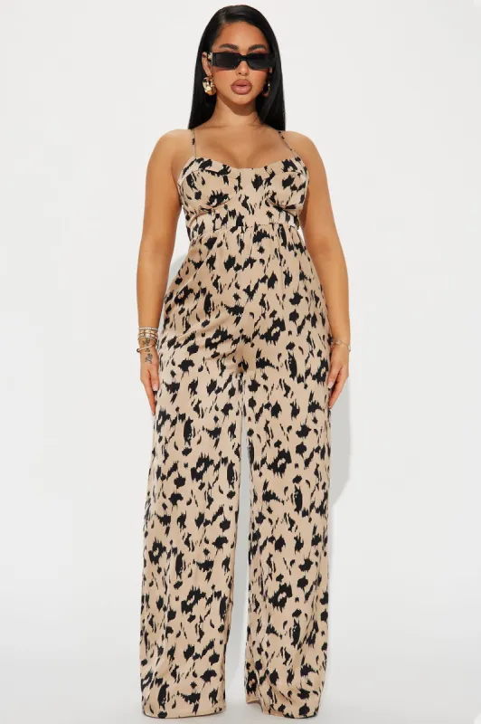Only For The Show Jumpsuit  - Brown/combo sold by Fashion Nova