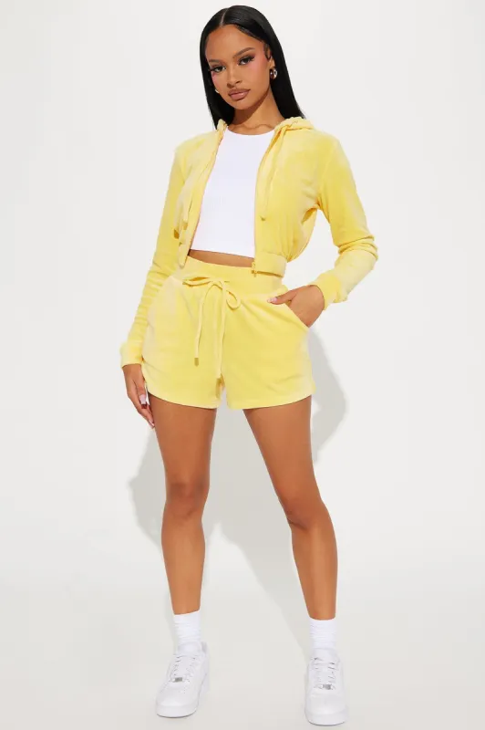 Little Miss Casual Velour Short Set - Yellow sold by Fashion Nova