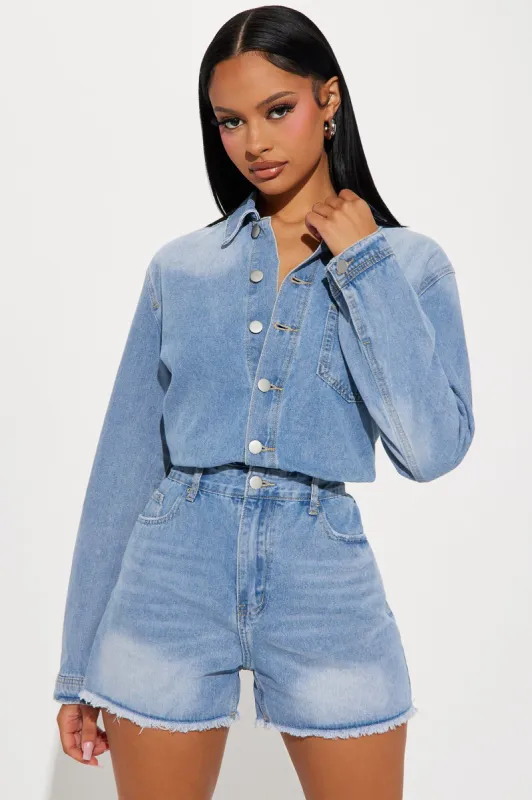 Feel No Ways Denim Romper - Light Wash sold by Fashion Nova
