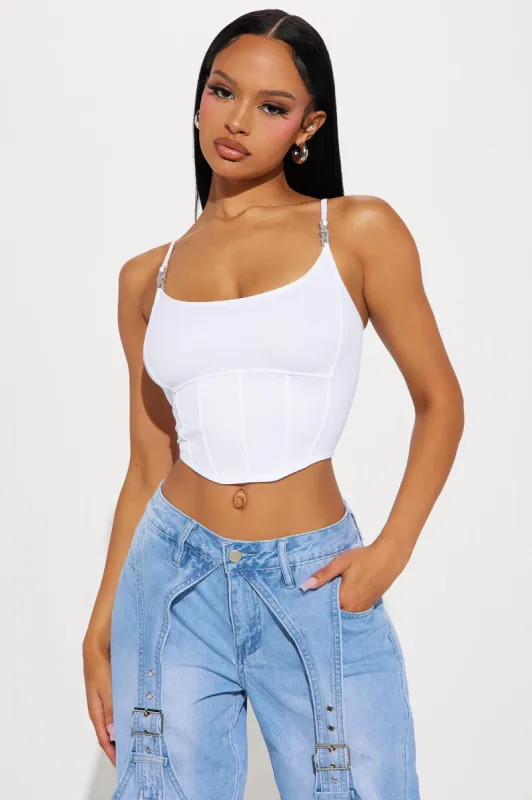 Irreplaceable Rhinestone Corset Top - White sold by Fashion Nova