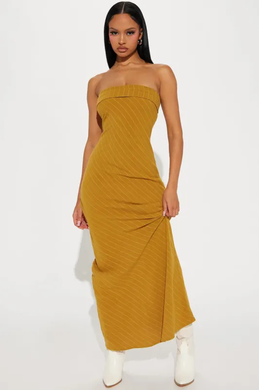 Makayla Linen Maxi Dress - Mustard sold by Fashion Nova