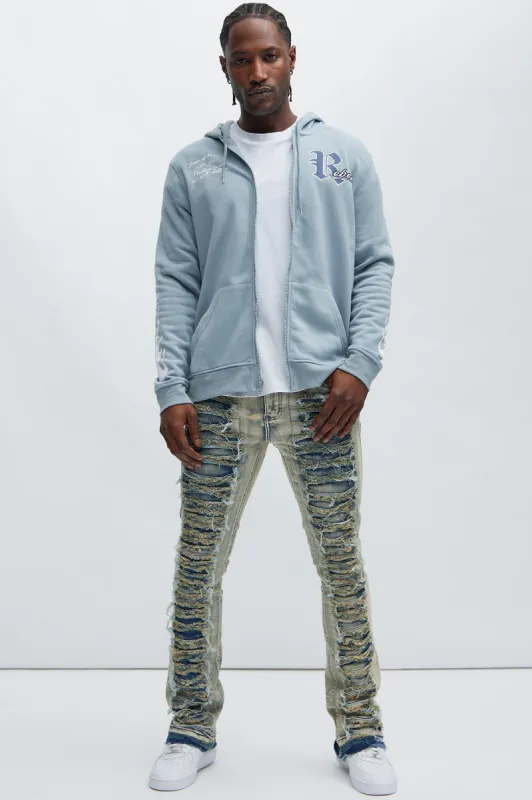 Rebel Cxltxre Club Zip Up Hoodie - Grey/Blue sold by Fashion Nova