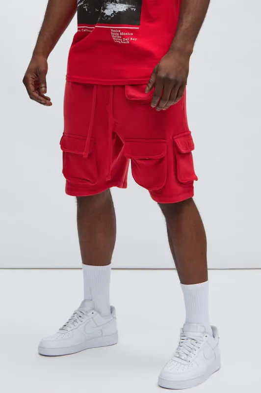 The Reason Cargo Sweatshort - Red sold by Fashion Nova
