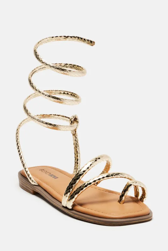 Like You Mean It Wrap Up Flat Sandals - Gold sold by Fashion Nova