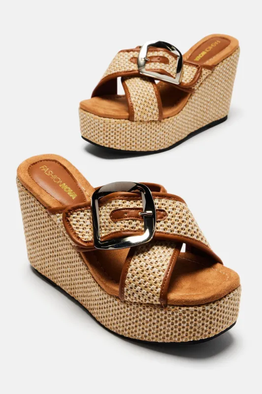 My Kind Of Wedges - Tan sold by Fashion Nova