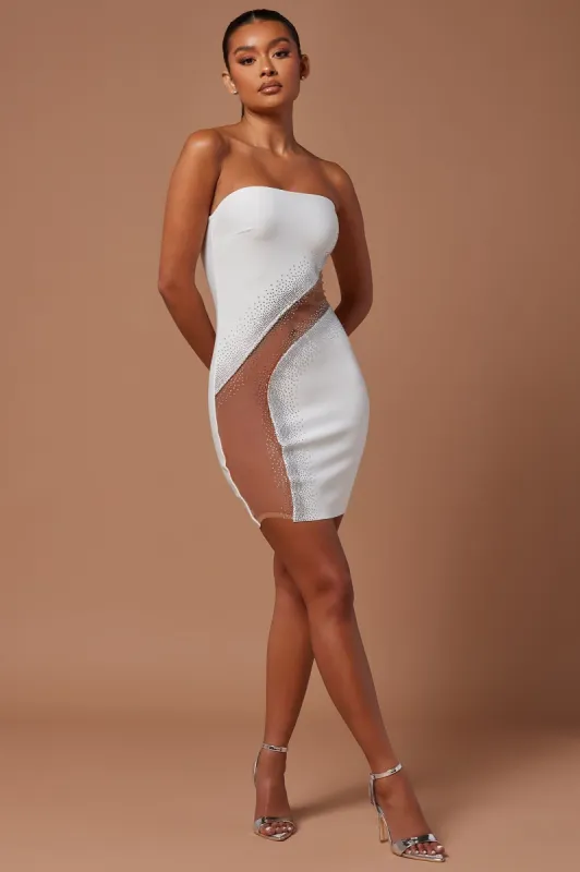 Nights In Milan Embellished Mini Dress - White sold by Fashion Nova