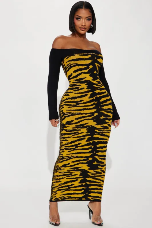 Queen Of The Jungle Sweater Maxi Dress - Black/combo sold by Fashion Nova