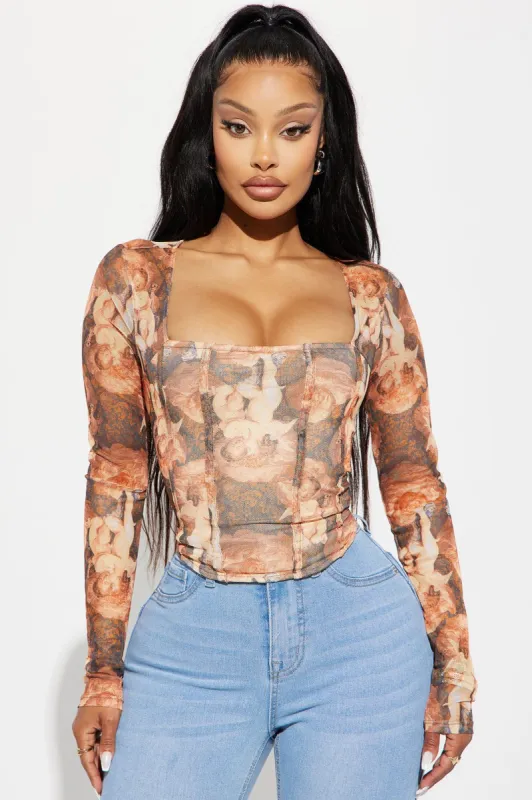 Odette Mesh Top - Taupe/combo sold by Fashion Nova