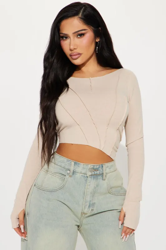 Stay Awhile Ribbed Top - Stone sold by Fashion Nova