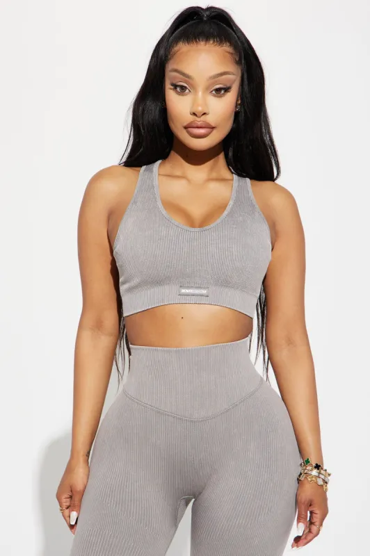 Sadie Washed Ribbed Seamless Active Sports Bra - Charcoal sold by Fashion Nova