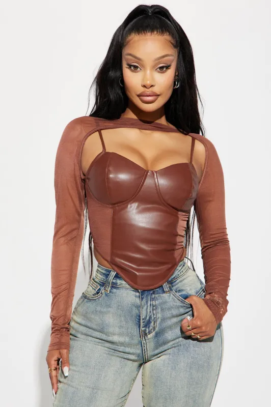 Denice PU Corset Top - Brown sold by Fashion Nova