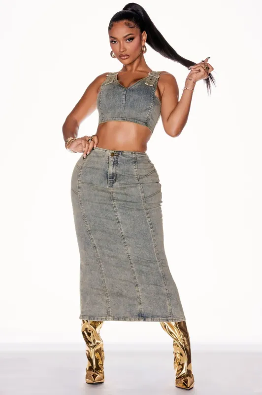 A Classic Denim Skirt Set - Vintage Wash sold by Fashion Nova
