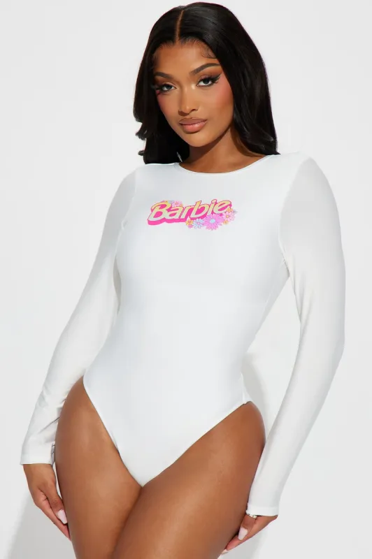 Beach Barbie 1 Piece Long Sleeve Swimsuit - White sold by Fashion Nova