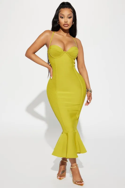 Speak The Truth Bandage Midi Dress - Chartreuse sold by Fashion Nova