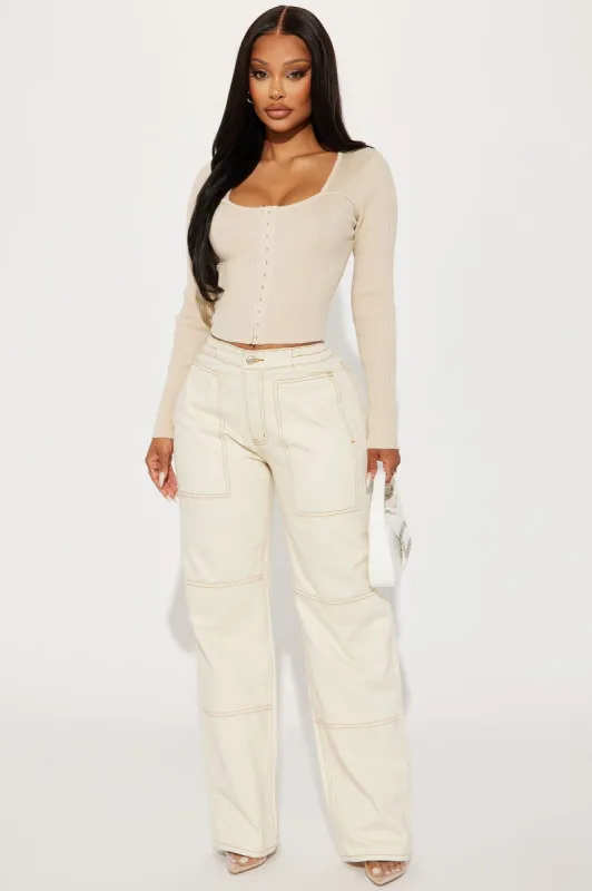At First Glance Easy Waist Straight Leg Jeans - Ivory sold by Fashion Nova