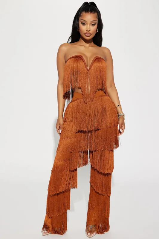 Spot Me Outside Fringe Pant Set - Cognac sold by Fashion Nova
