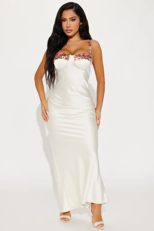 Evelyn Satin Maxi Dress - White sold by Fashion Nova