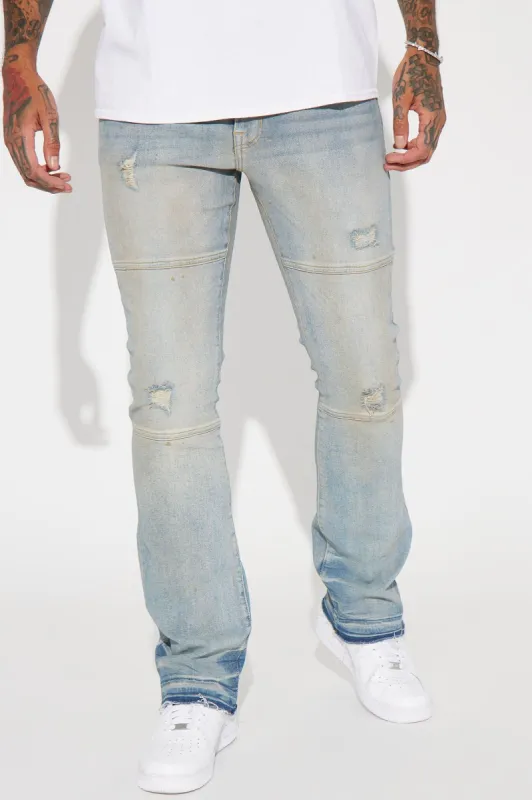 Breaking Habits Stacked Skinny Flare Jeans - Light Blue Wash sold by Fashion Nova