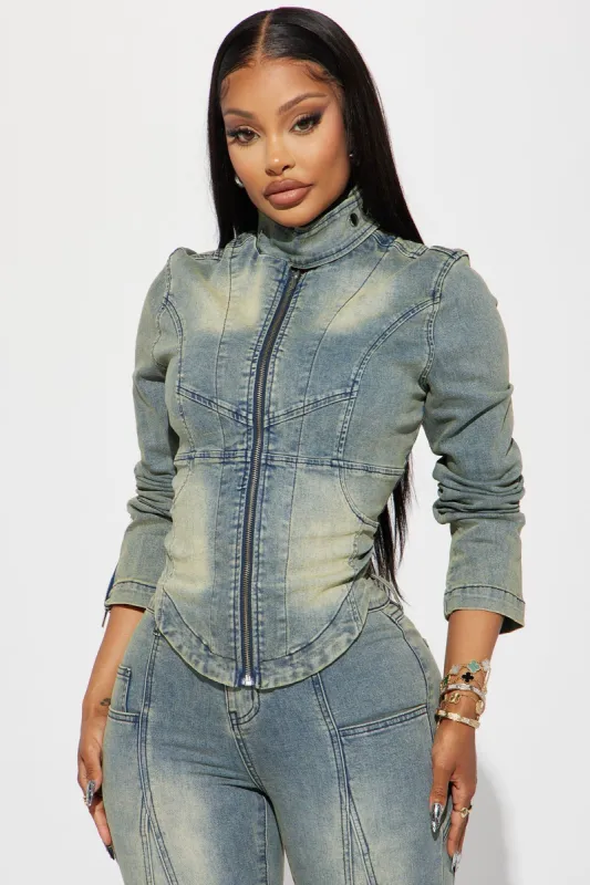 Moto Mayhem Stretch Denim Jacket - Medium Wash sold by Fashion Nova