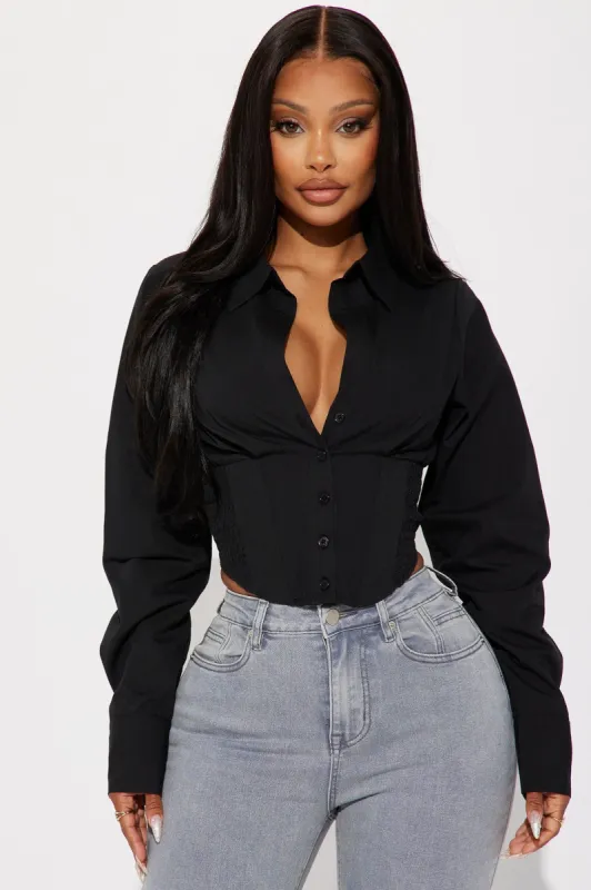 Endless Talks Corset Shirt - Black sold by Fashion Nova