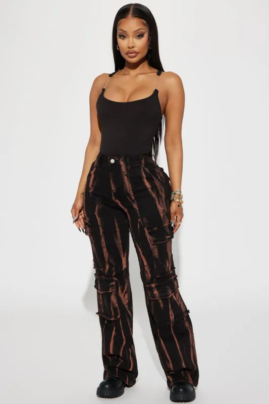 No Tengas Miedo Stretch Cargo Jeans - Black/Orange sold by Fashion Nova