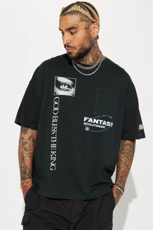 God Bless The King Oversized Crew Neck Tee - Charcoal sold by Fashion Nova