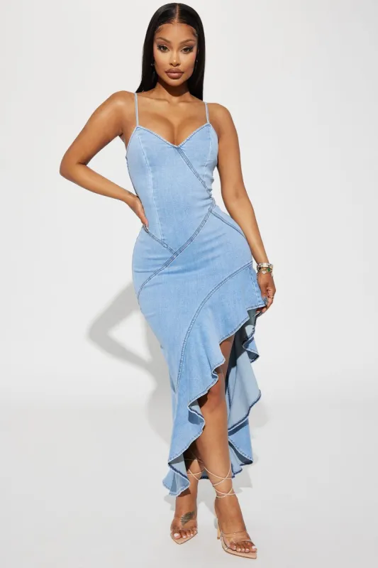 Shana Denim Maxi Dress - Medium Wash sold by Fashion Nova