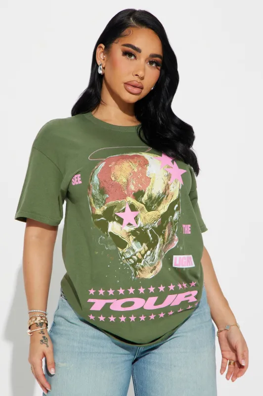 The Light Tour Skull Tee - Olive sold by Fashion Nova