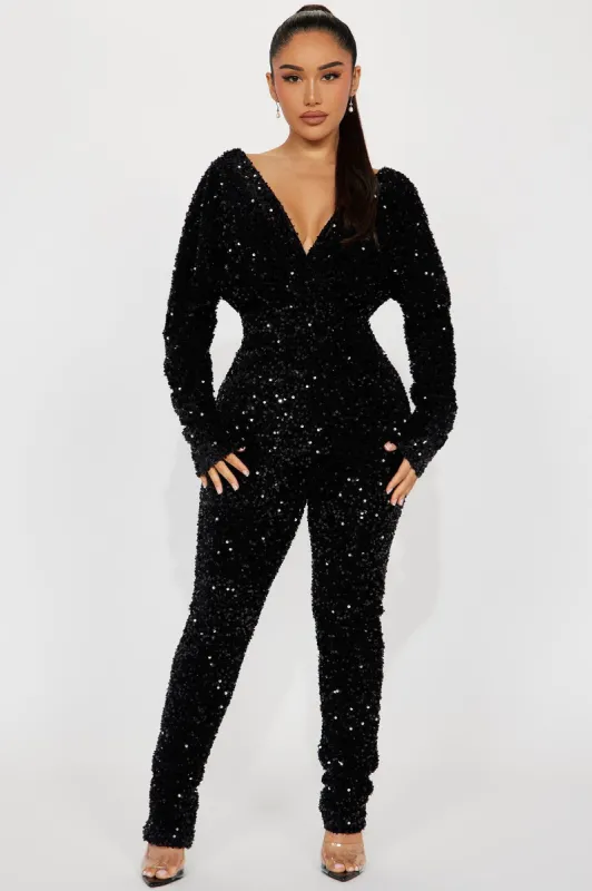 One And Only Sequin Jumpsuit - Black sold by Fashion Nova
