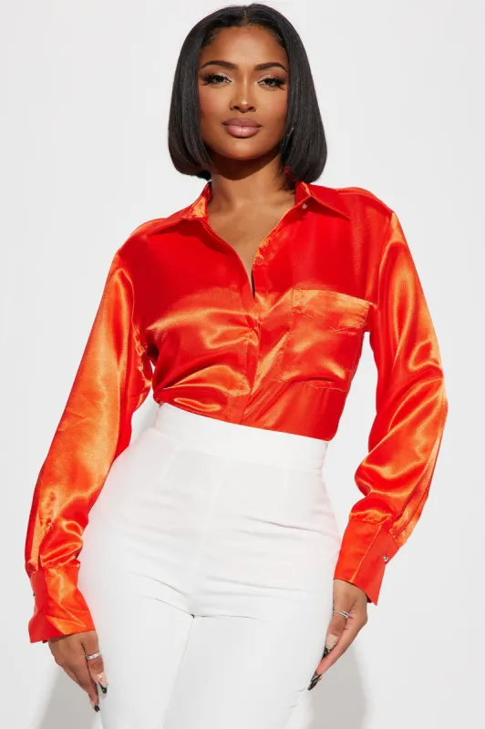 Sedona Satin Shirt - Orange sold by Fashion Nova