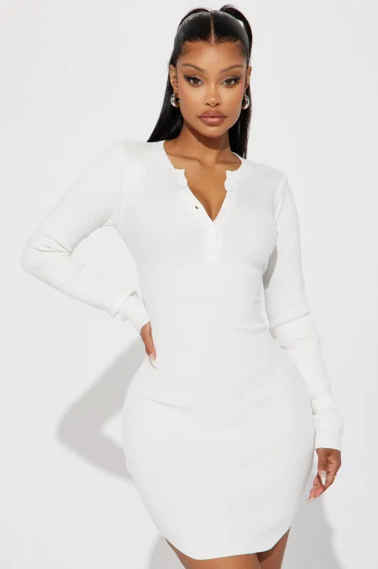 Hutton Henley Ribbed Mini Dress - Ivory sold by Fashion Nova