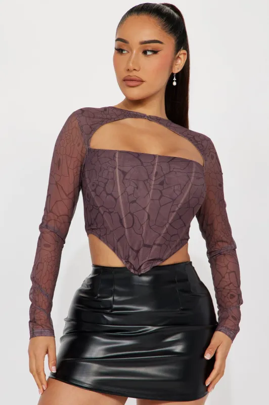 Annita Mesh Corset Top - Brown/combo sold by Fashion Nova