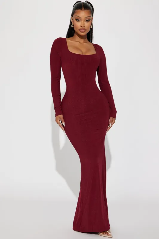 Claire Ribbed Maxi Dress - Burgundy sold by Fashion Nova
