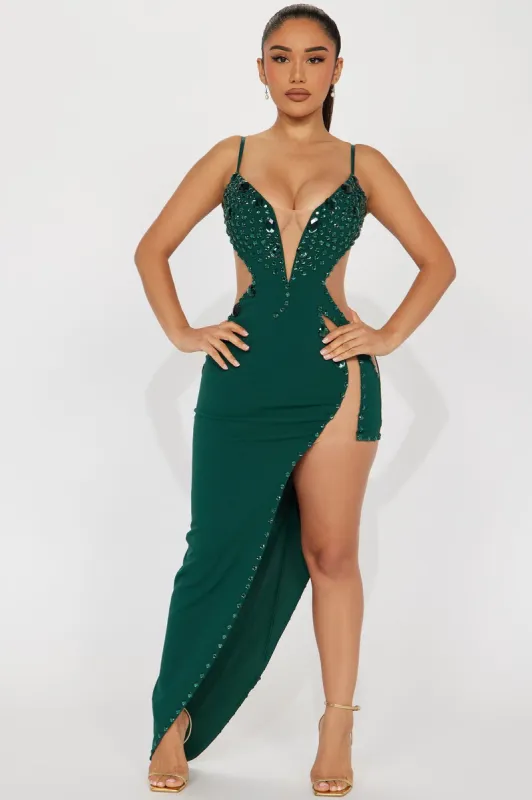 Jesenia Embellished Maxi Dress - Hunter sold by Fashion Nova