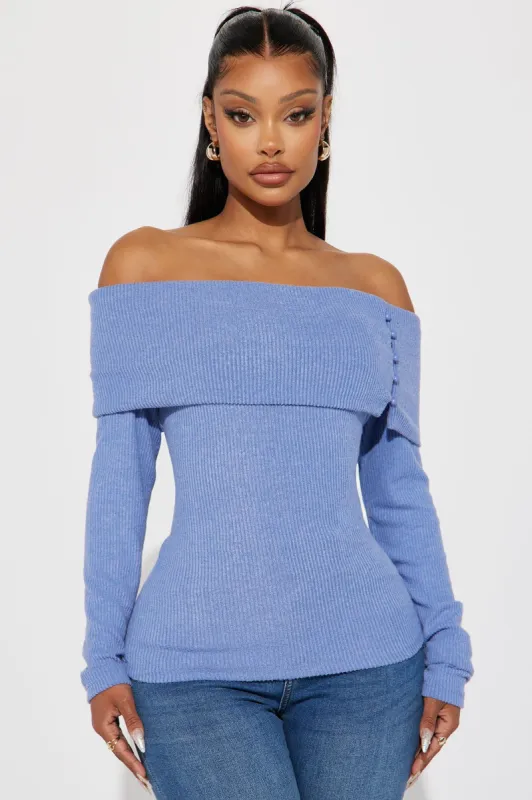 See You Again Off Shoulder Top - Blue sold by Fashion Nova
