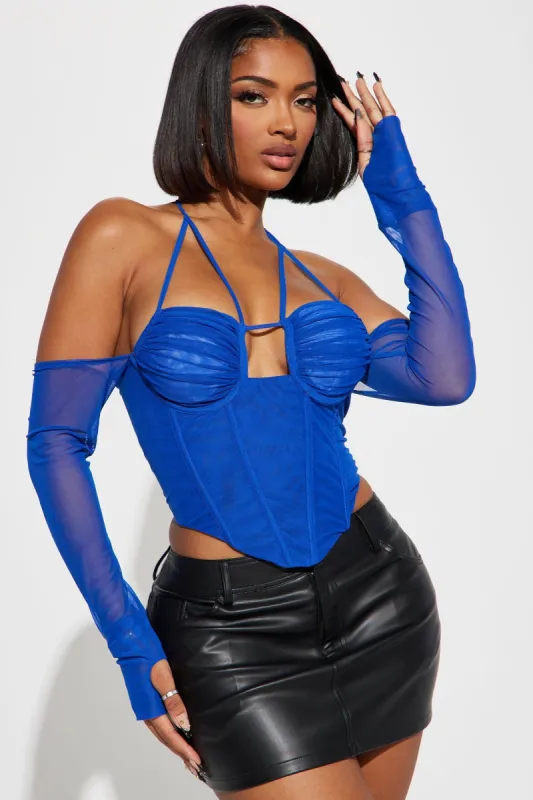 Madison Mesh Corset Top - CobaltBlue sold by Fashion Nova