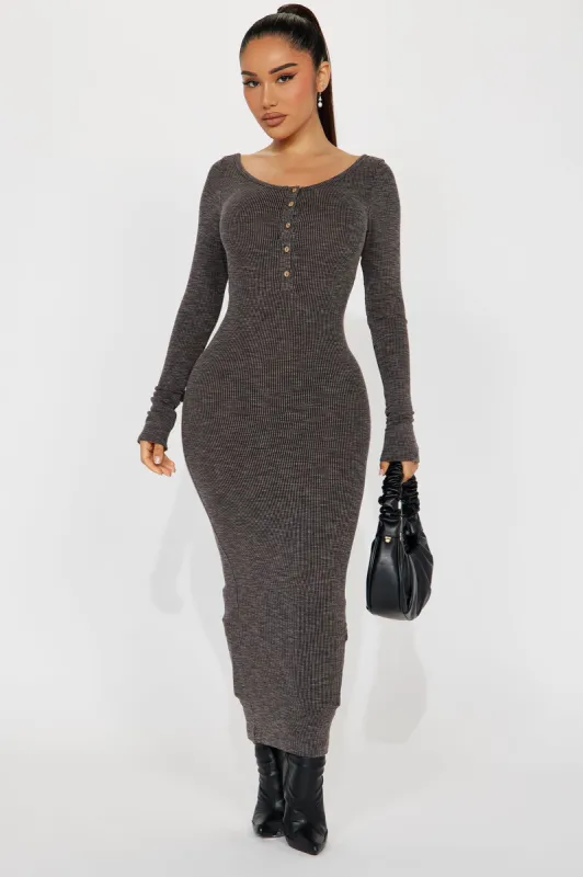 Come With Me Ribbed Maxi Dress - Charcoal sold by Fashion Nova