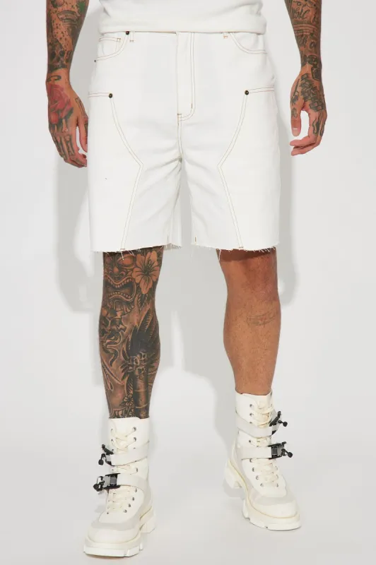 Contrast Stitched Denim Shorts - White sold by Fashion Nova