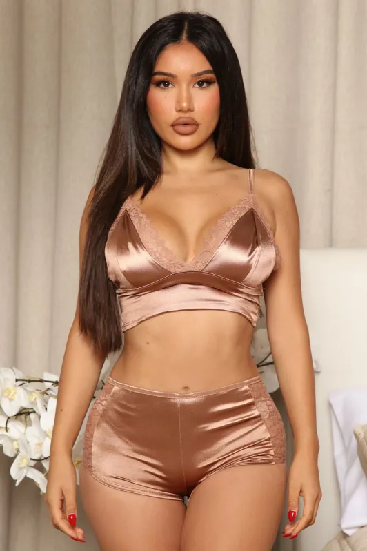 Special Dates Satin PJ Short Set - Mocha sold by Fashion Nova