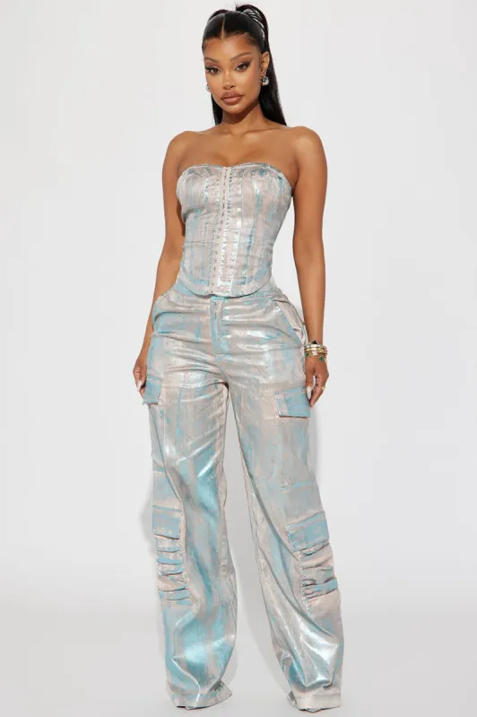 Ava Metallic Pant Set - Taupe sold by Fashion Nova