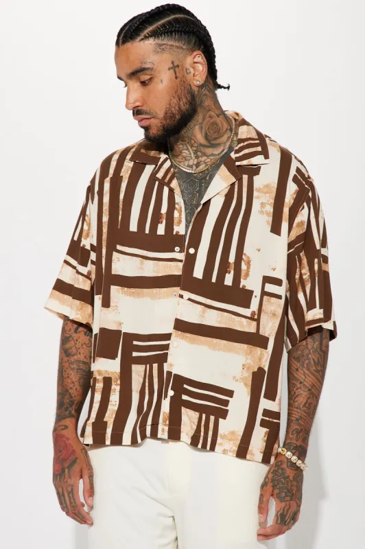 Messer Button Up Shirt - Brown/combo sold by Fashion Nova