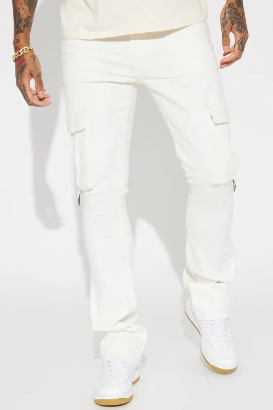 Not The Same Cargo Stacked Skinny Flare Jeans - White sold by Fashion Nova