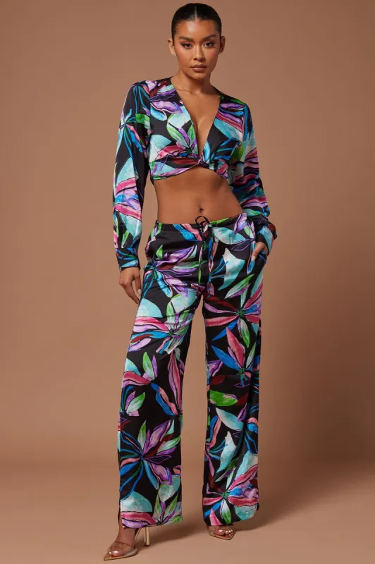 Via Satin Pant Set - Black/combo sold by Fashion Nova