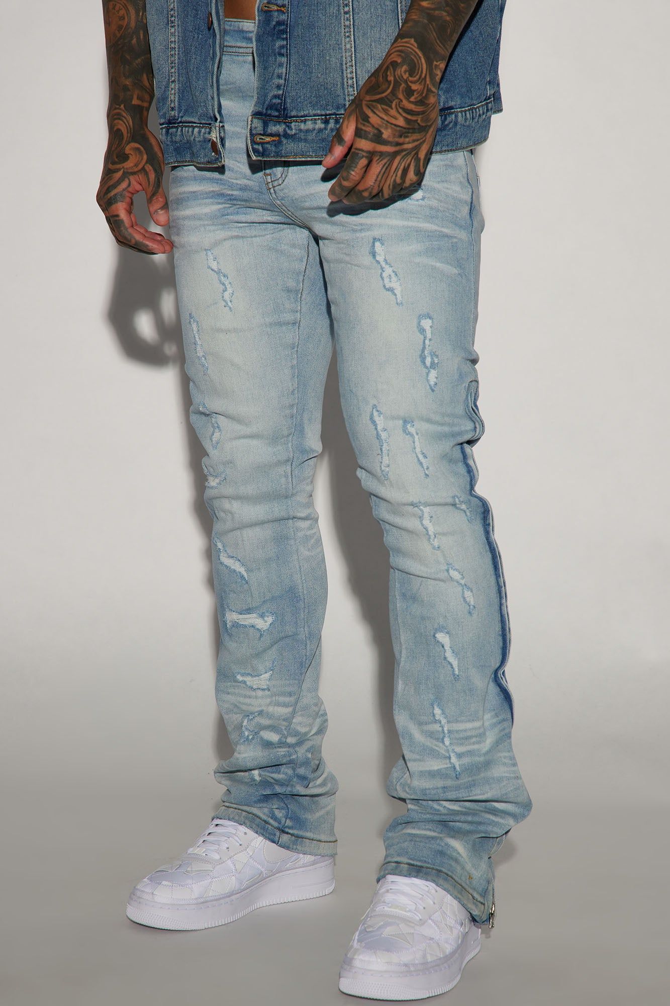 Zip All The Way Stacked Skinny Flare Jeans - Light Wash sold by Fashion Nova